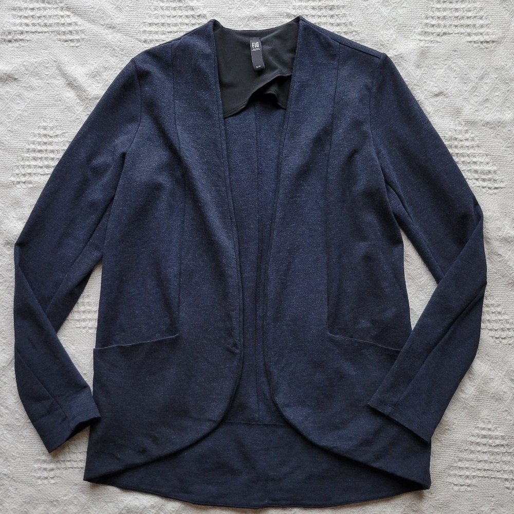 Shop Figs, Casual Everyday Long Sleeve Cozy Cardigan with Pockets- Navy Blue